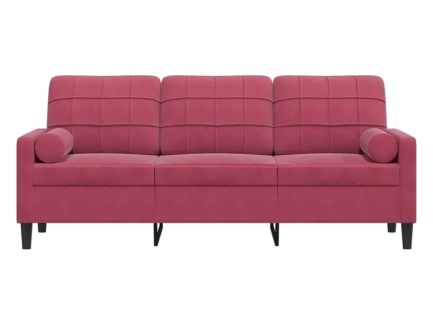 Sofá de 3 plazas con cojines terciopelo rojo tinto 180 cm