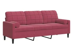 Sofá de 3 plazas con cojines terciopelo rojo tinto 180 cm
