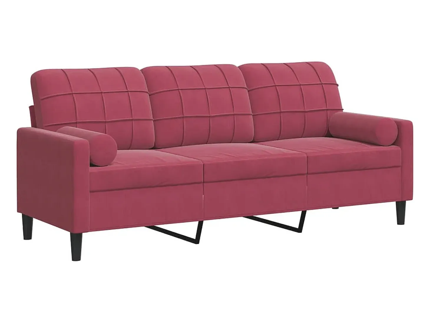 Sofá de 3 plazas con cojines terciopelo rojo tinto 180 cm