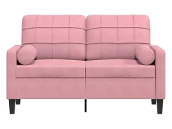 Sofá de 2 plazas con cojines terciopelo rosa 120 cm