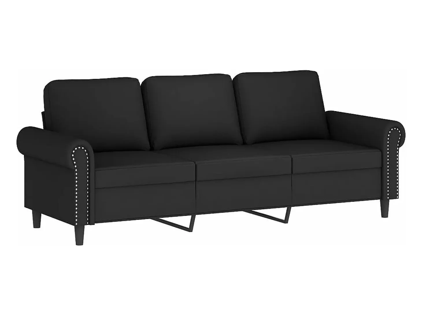 Sofá de 3 plazas con cojines terciopelo negro 180 cm
