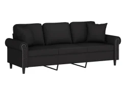 Sofá de 3 plazas con cojines terciopelo negro 180 cm