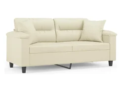 Sofá de 2 plazas con cojines cuero sintético color crema 140 cm
