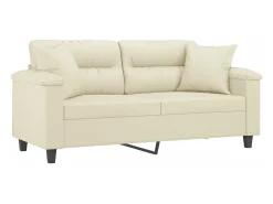 Sofá de 2 plazas con cojines cuero sintético color crema 140 cm