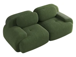 Sofá de 2 plazas con cojines - Sofá recto con reposabrazos curvos y cojines decorativos - pana verde