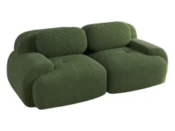 Sofá de 2 plazas con cojines - Sofá recto con reposabrazos curvos y cojines decorativos - pana verde