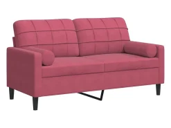 Sofá de 2 plazas con cojines terciopelo rojo tinto 140 cm