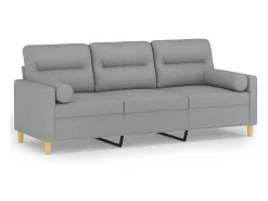 Sofá de 3 plazas con cojines tela gris claro 180 cm