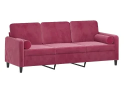 Sofá de 3 plazas con cojines terciopelo rojo tinto 180 cm