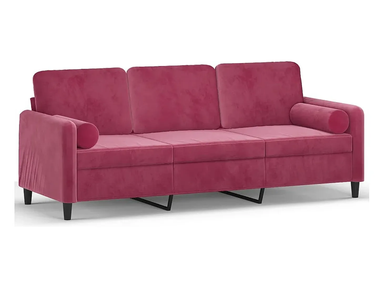 Sofá de 3 plazas con cojines terciopelo rojo tinto 180 cm