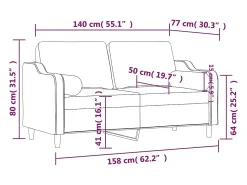 Sofá de 2 plazas con cojines tela negro 140 cm