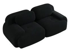Sofá de 2 plazas con cojines - Sofá recto con reposabrazos curvos y cojines decorativos - Pana negra