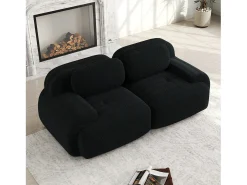 Sofá de 2 plazas con cojines - Sofá recto con reposabrazos curvos y cojines decorativos - Pana negra