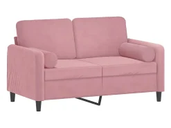 Sofá de 2 plazas con cojines terciopelo rosa 120 cm