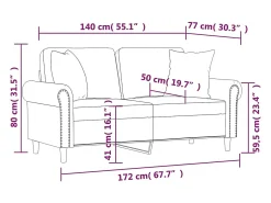 Sofá de 2 plazas con cojines terciopelo rosa 140 cm