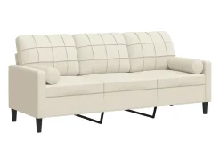 Sofá de 3 plazas con cojines terciopelo color crema 180 cm
