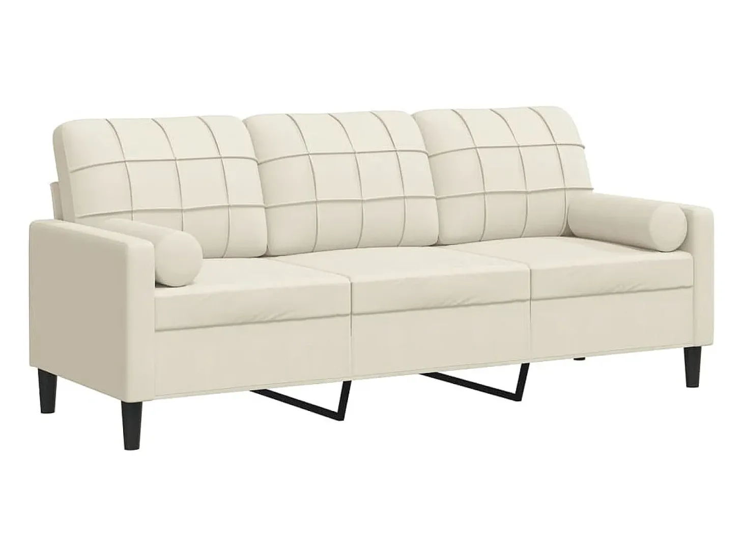 Sofá de 3 plazas con cojines terciopelo color crema 180 cm