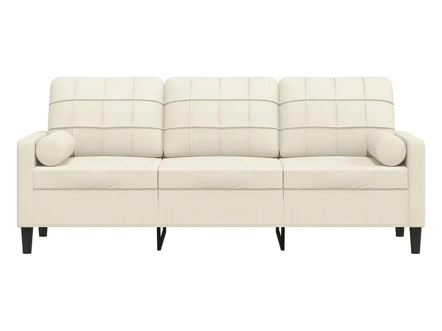 Sofá de 3 plazas con cojines terciopelo color crema 180 cm