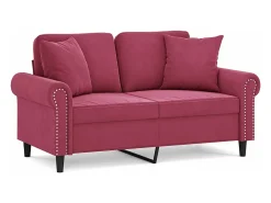 Sofá de 2 plazas con cojines terciopelo rojo tinto 120 cm