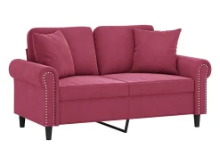 Sofá de 2 plazas con cojines terciopelo rojo tinto 120 cm