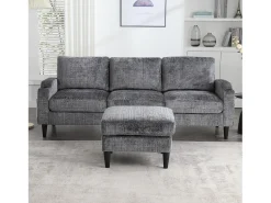 Sofá de 4 plazas con reposapiés - 196,5 x 75 x 77 cm - con almacenaje + reposabrazos - terciopelo - gris