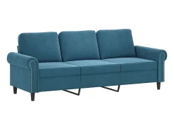 Sofá de 3 plazas con taburete de terciopelo azul 180 cm