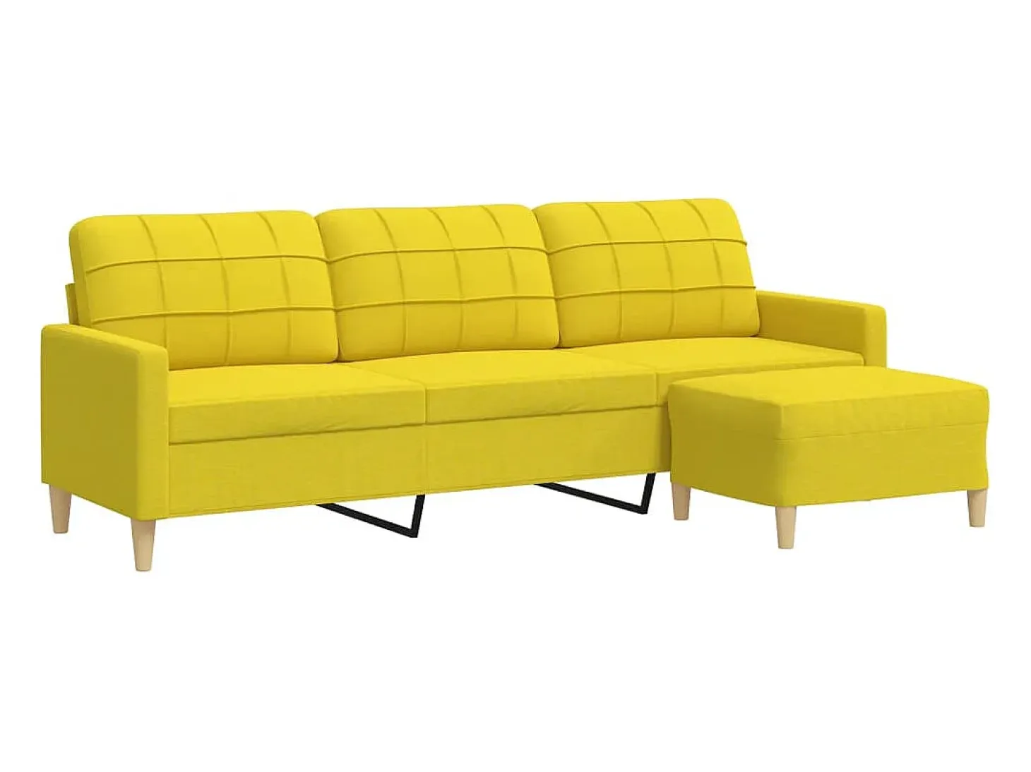 Sofá de 3 plazas con taburete de tela amarillo claro 210 cm