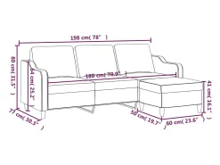 Sofá de 3 plazas con taburete de tela gris oscuro 180 cm