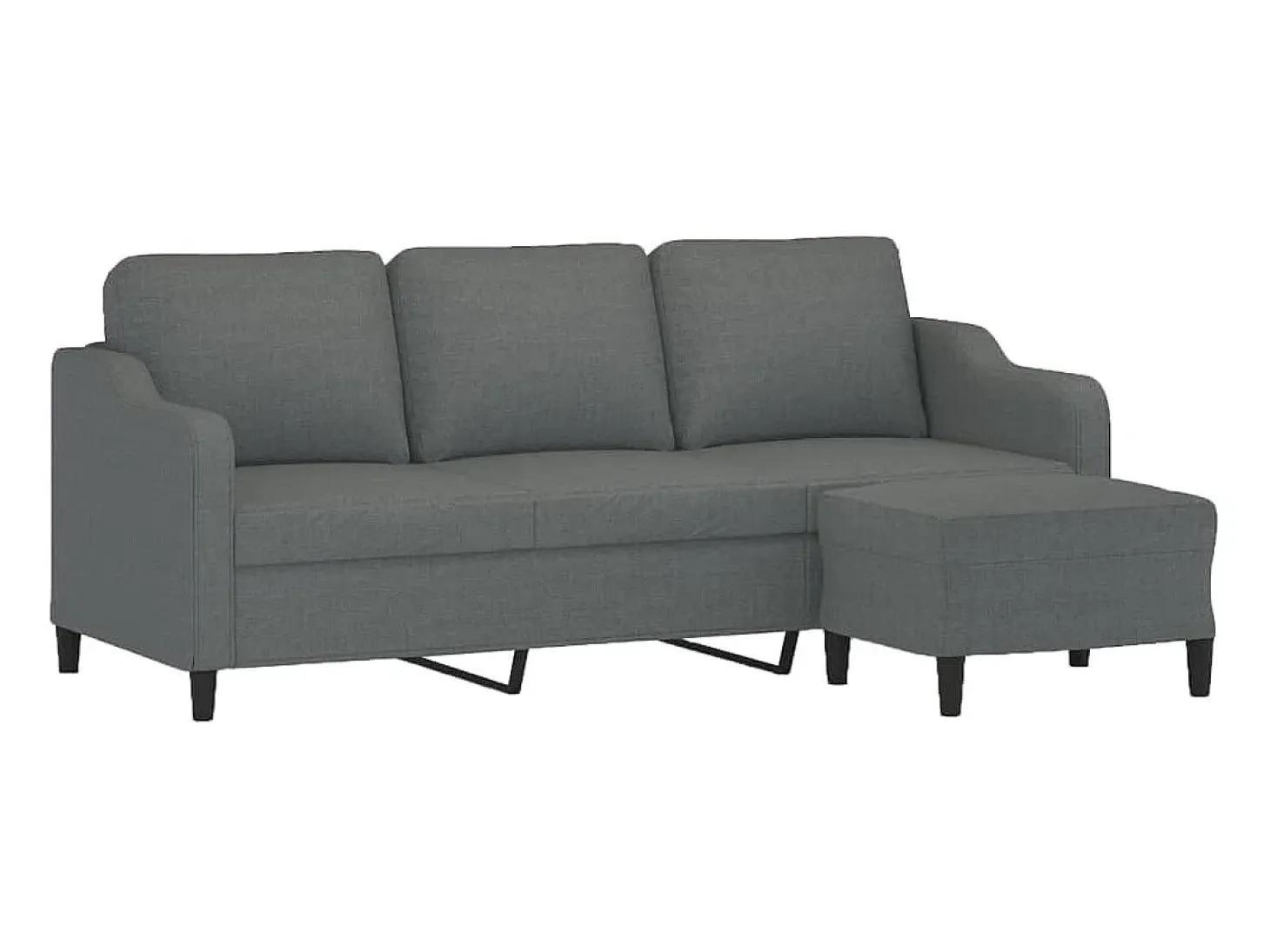 Sofá de 3 plazas con taburete de tela gris oscuro 180 cm