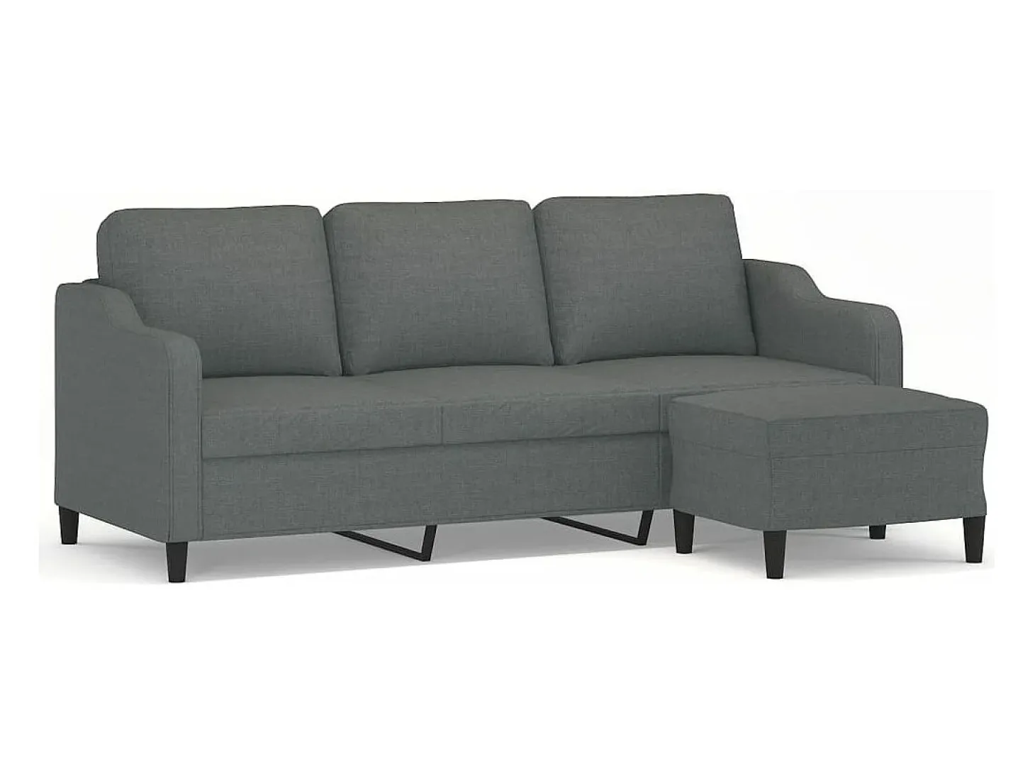 Sofá de 3 plazas con taburete de tela gris oscuro 180 cm