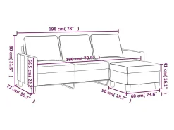 Sofá de 3 plazas con taburete de tela rojo tinto 180 cm