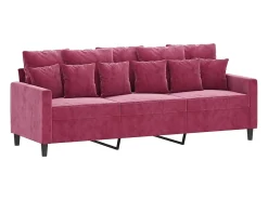 Sofá de 3 plazas con taburete de terciopelo rojo tinto 180 cm