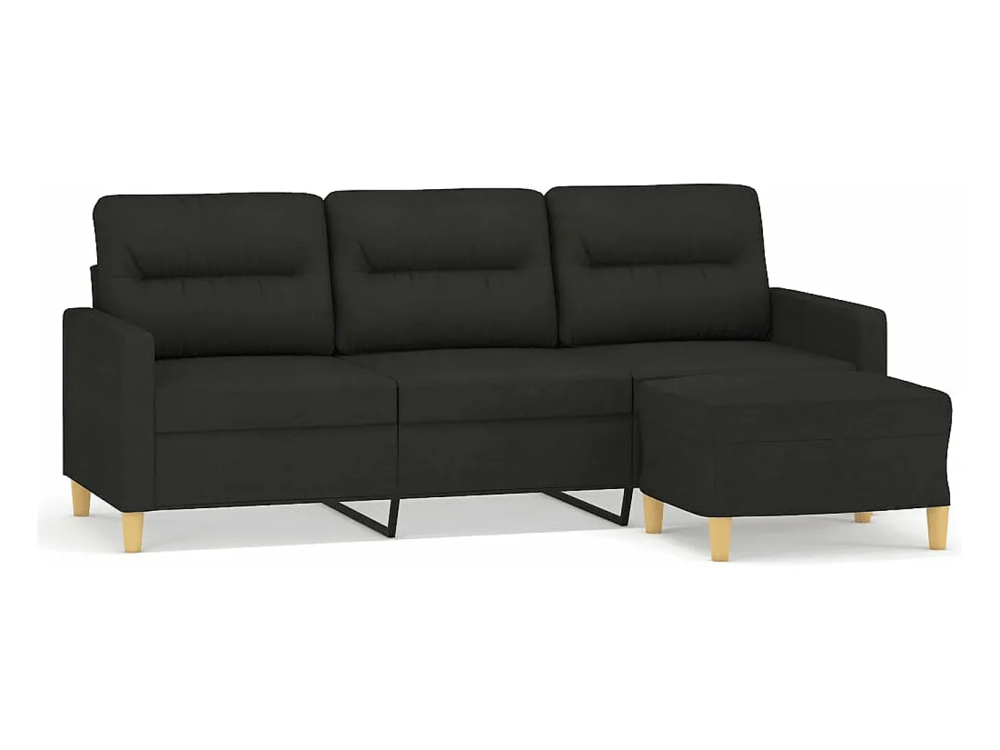 Sofá de 3 plazas con taburete de tela negro 180 cm