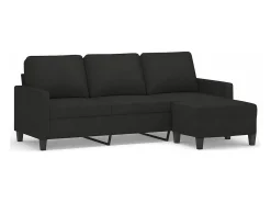 Sofá de 3 plazas con taburete de tela negro 180 cm