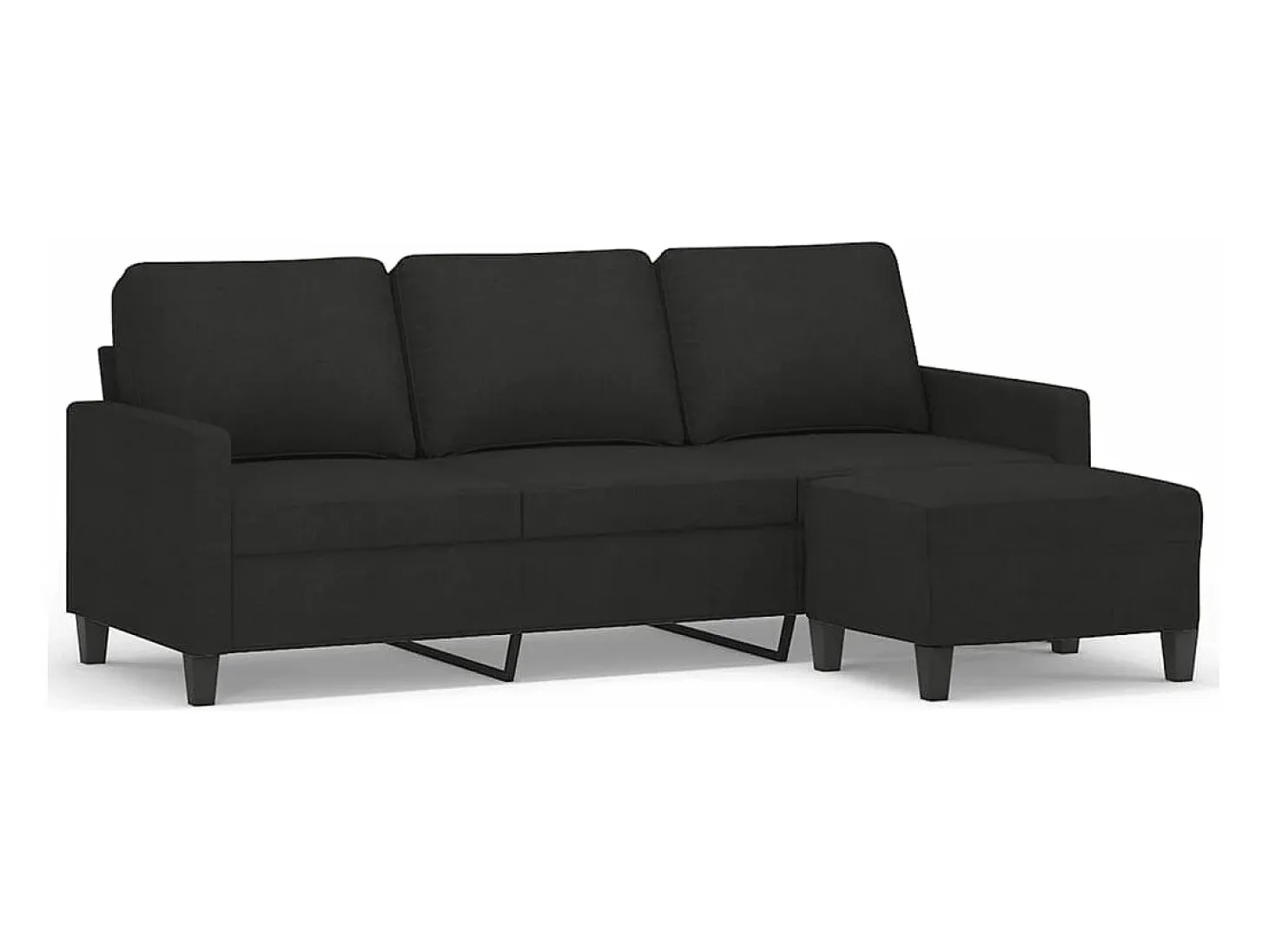 Sofá de 3 plazas con taburete de tela negro 180 cm