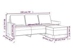 Sofá de 3 plazas con taburete de tela negro 180 cm
