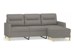 Sofá de 3 plazas con taburete de tela gris taupe 180 cm