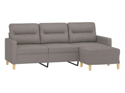 Sofá de 3 plazas con taburete de tela gris taupe 180 cm