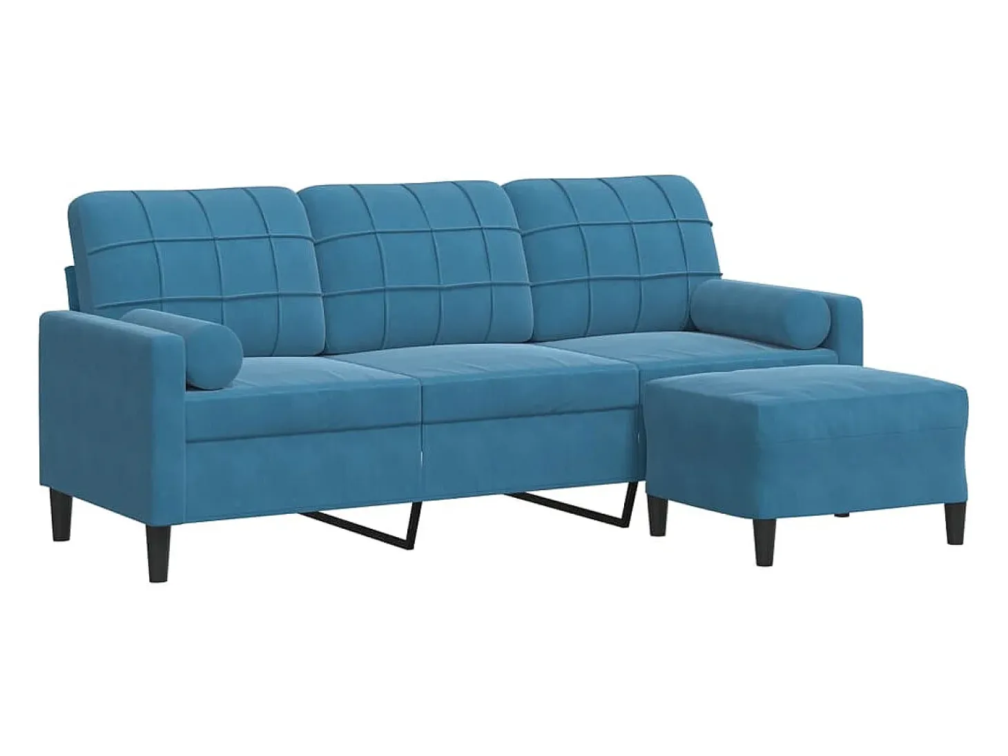 Sofá de 3 plazas con taburete de terciopelo azul 180 cm