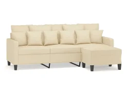 Sofá de 3 plazas con taburete de tela crema 180 cm