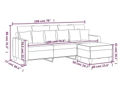 Sofá de 3 plazas con taburete de tela crema 180 cm