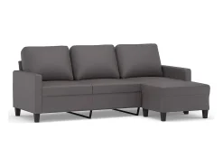 Sofá de 3 plazas con taburete cuero sintético gris 180 cm