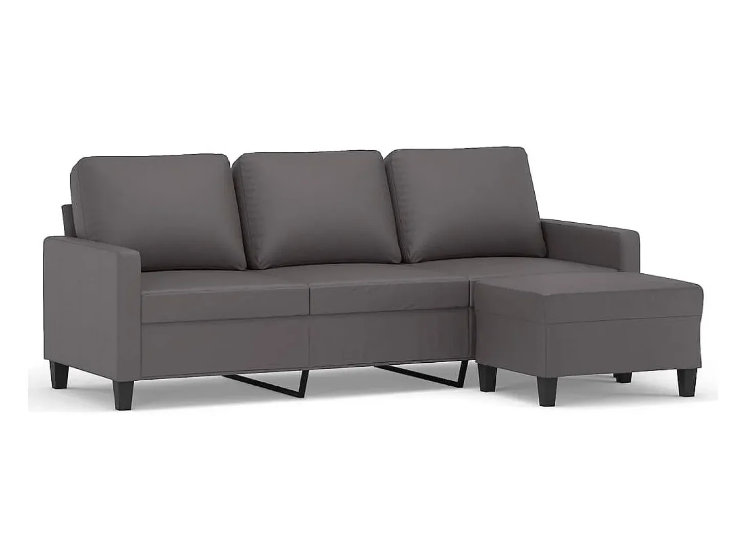 Sofá de 3 plazas con taburete cuero sintético gris 180 cm