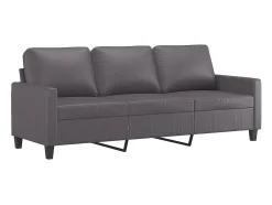 Sofá de 3 plazas con taburete cuero sintético gris 180 cm