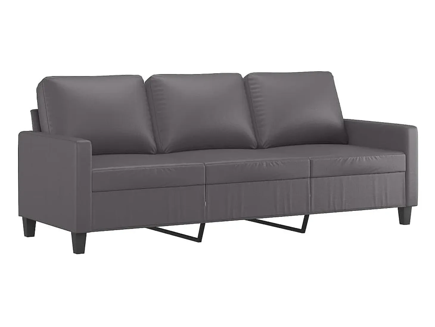 Sofá de 3 plazas con taburete cuero sintético gris 180 cm