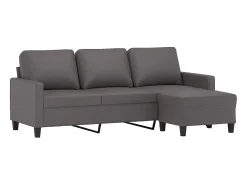 Sofá de 3 plazas con taburete cuero sintético gris 180 cm