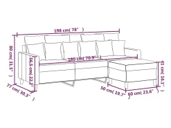 Sofá de 3 plazas con taburete de terciopelo verde oscuro 180 cm