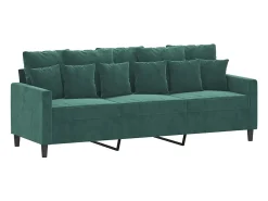Sofá de 3 plazas con taburete de terciopelo verde oscuro 180 cm