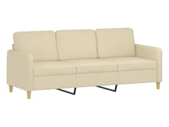 Sofá de 3 plazas con taburete de tela crema 180 cm