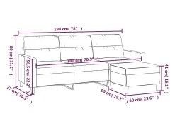 Sofá de 3 plazas con taburete de tela rojo tinto 180 cm